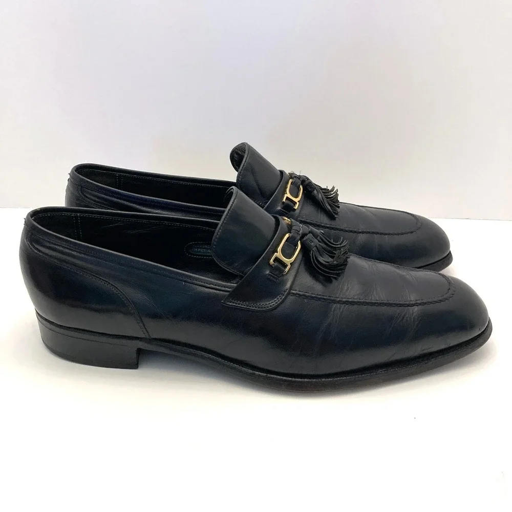 Vtg Florsheim Imperial Tassel Loafers Mens 12 B 92162 Black‎ Leather 80s